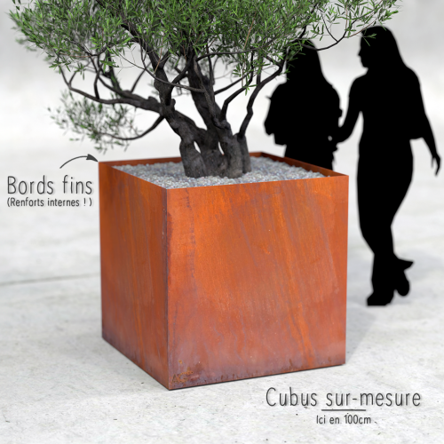 Bac à arbre en Corten, cubique, moderne en acier - AGtrema