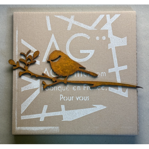 Silhouette de Mésange charbonnière en acier corten à piquer