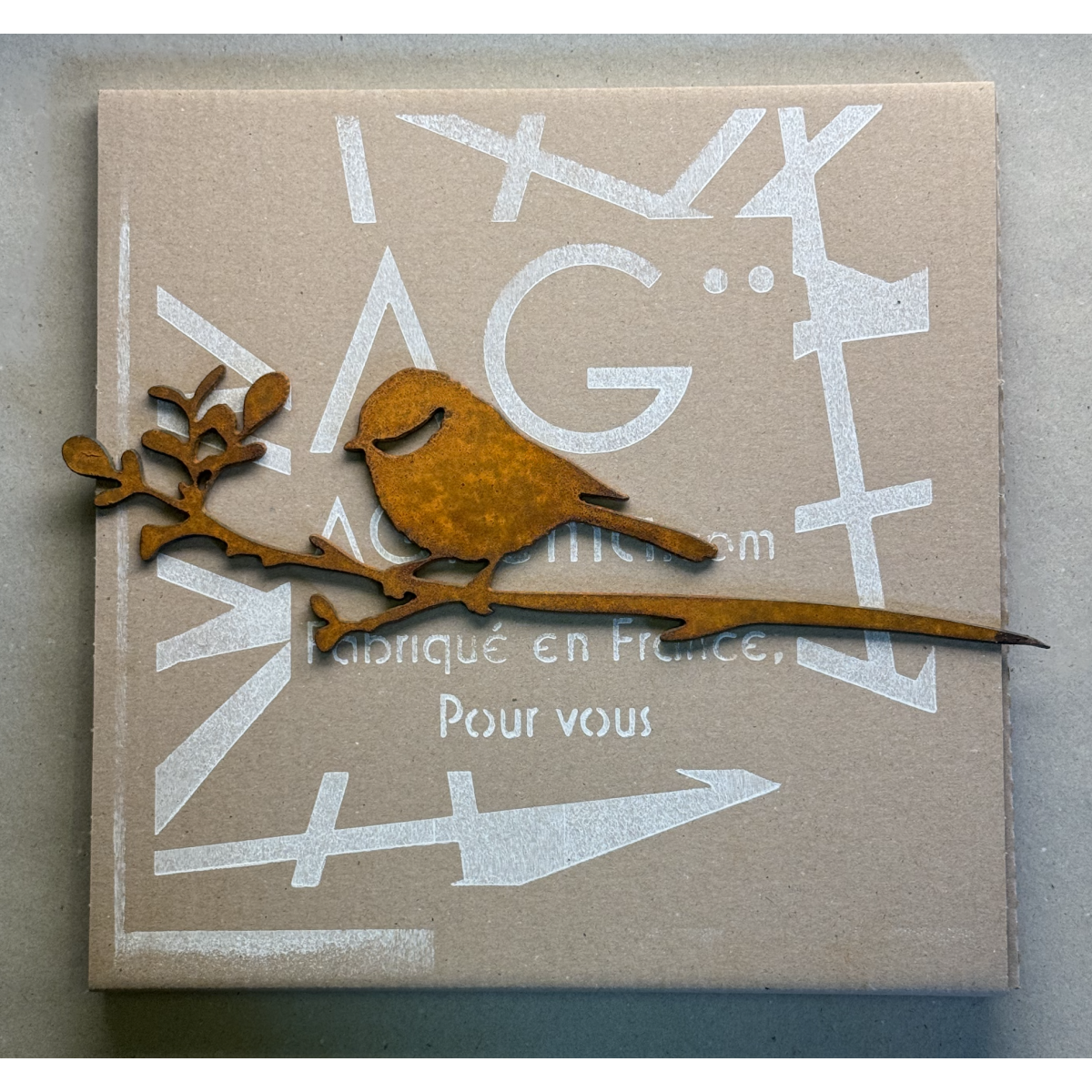 Silhouette de Mésange charbonnière en acier corten à piquer