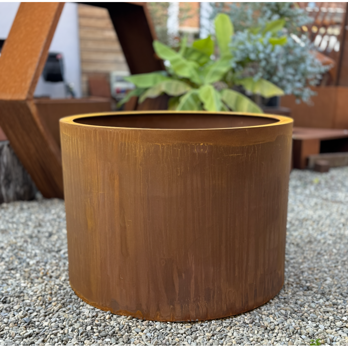 Jardinière et bac Corten Cylindrique avec bordure sur-mesure - AGtrema