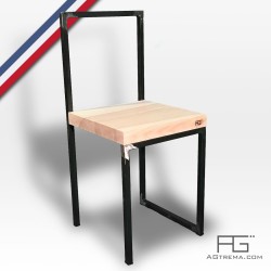 Chaise Vales / AGtrema en acier brut et bois massif.Assise disponible en Frêne-olivier, Noyer ou Erable.