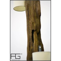Lampe en bois flotté artisanale, modèle double. Fabrication française par AGtrema