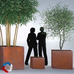 Pot Bac à fleurs en forme de cube - Cŭbus - en acier corten rouillé fabriqué en france par AGtrema