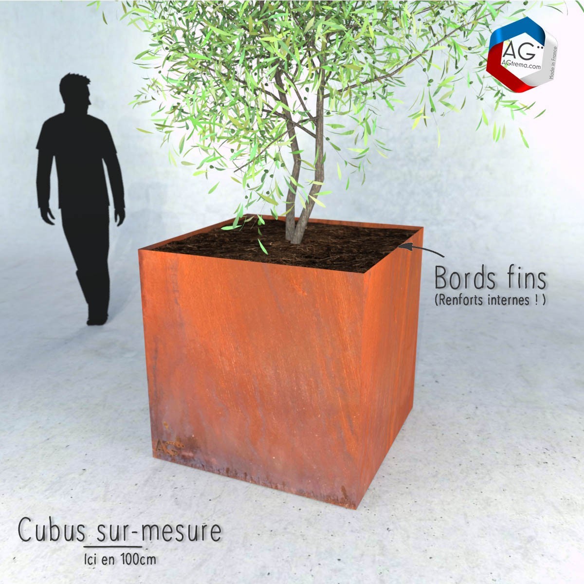 Bac  arbre en Corten, cubique, moderne en acier - AGtrema